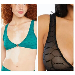 Fenty Shimmer  Flocked Logo Bralette Set of 2 Black and Teal M